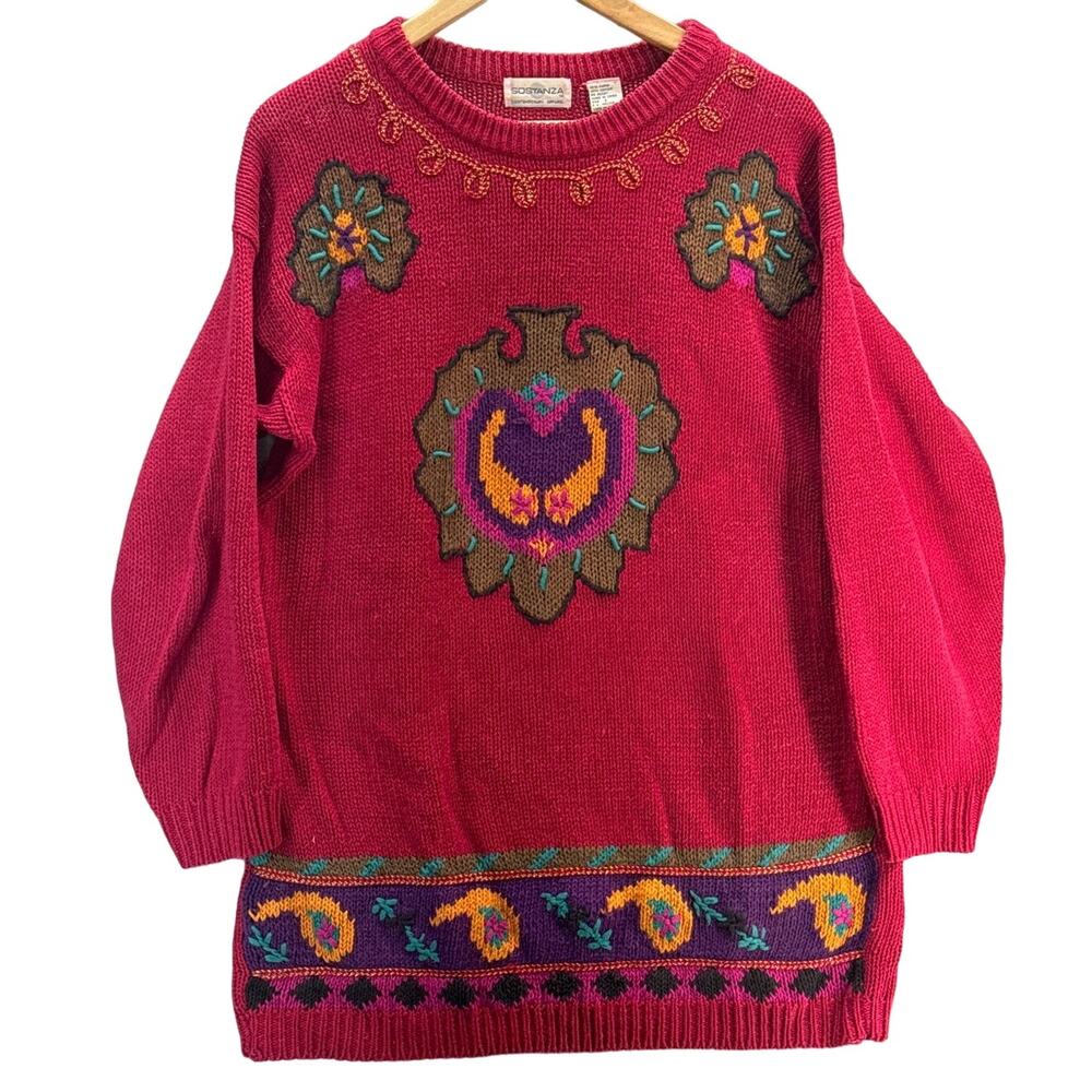 Sostanza Contemporary Apparel Vintage 90s Pink Paisley Abstract Sweater Women S